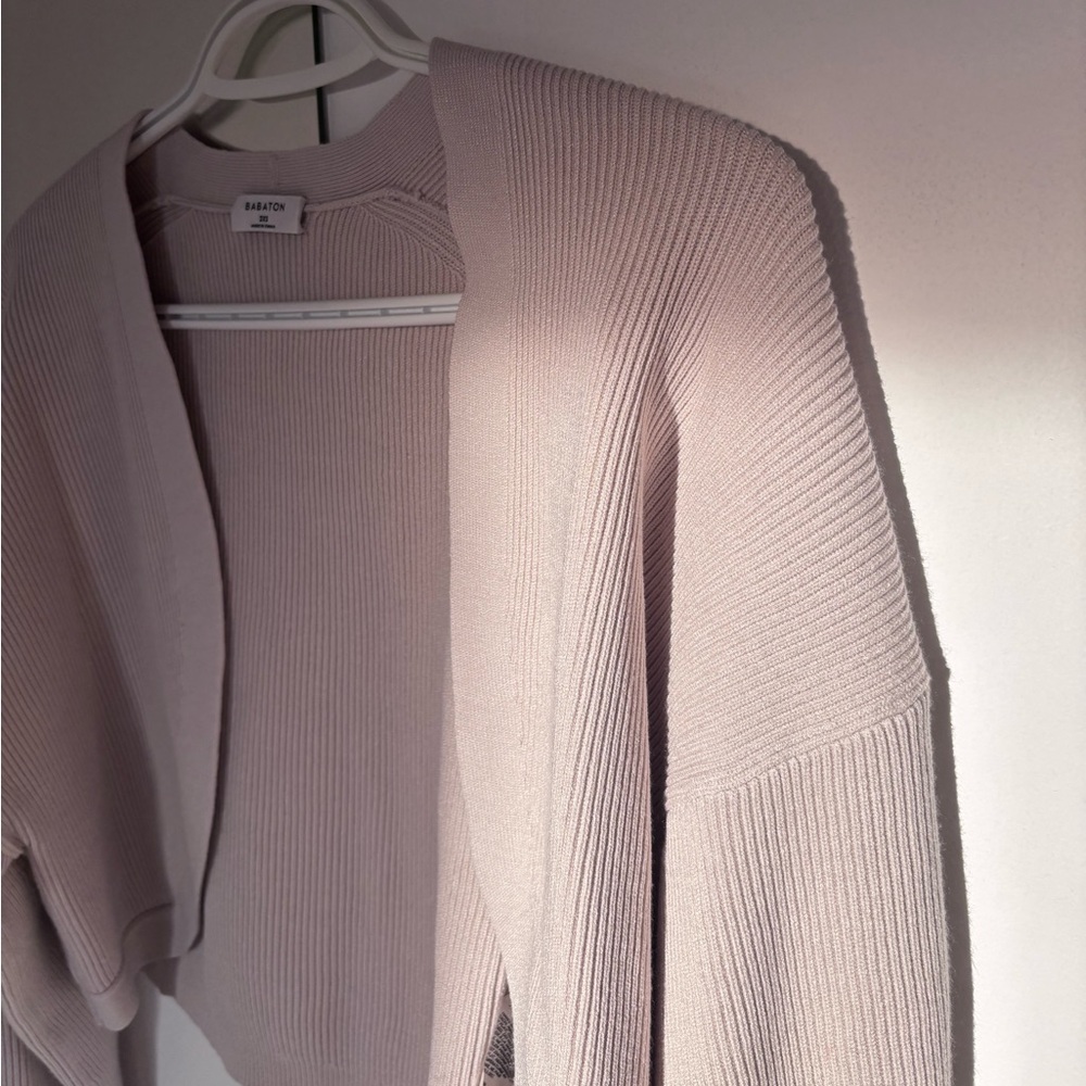 Babaton Cropped Open-Front Ribbed Cardigan in Light Beige - Picture 10 of 13